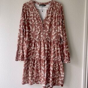 (3 for $19) Cute little floral brown dress. Size S